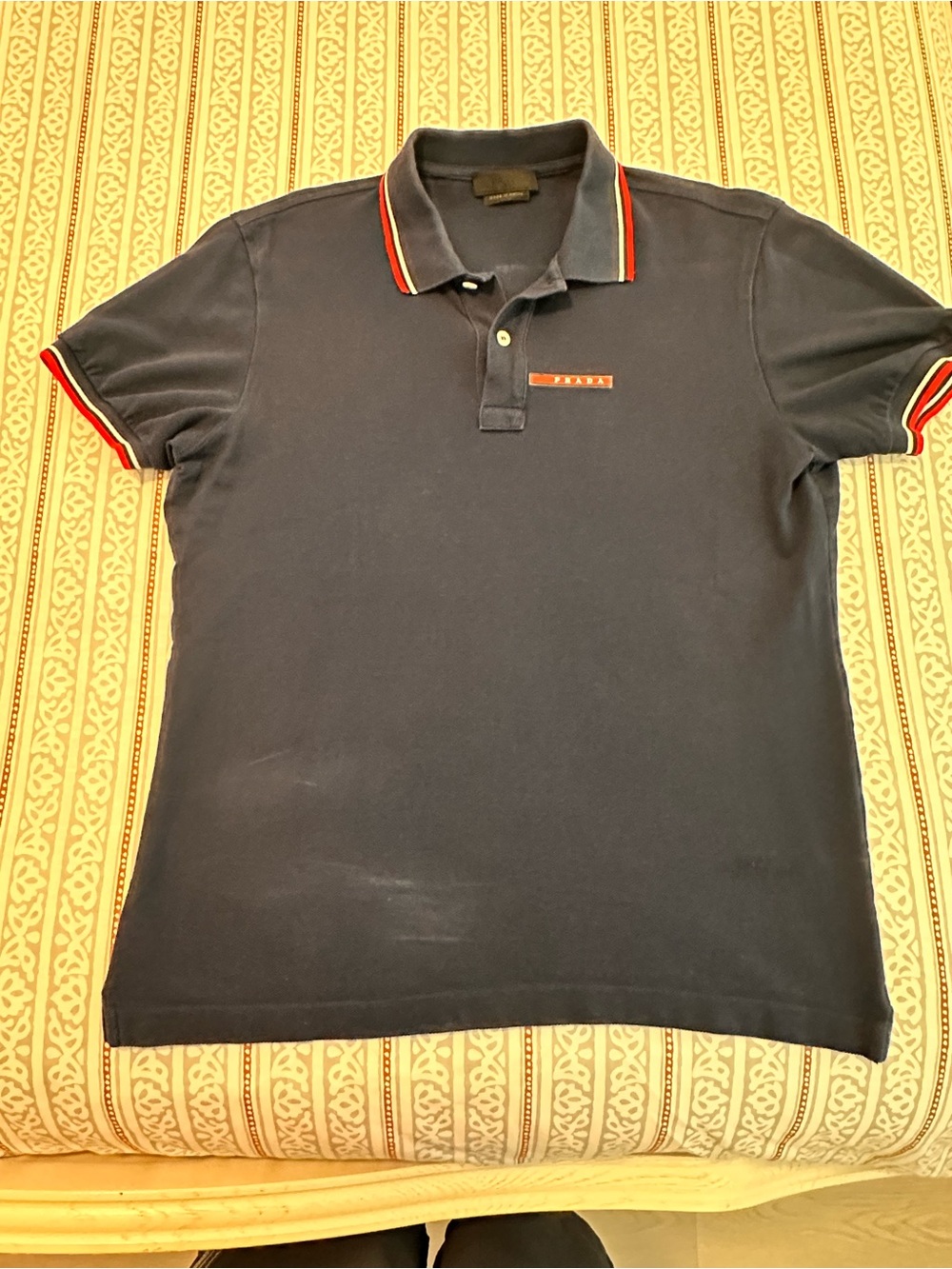 Prada Navy Polo with Red and White Stripe Trim